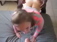 Skinny blonde teen takes two big black dicks at once